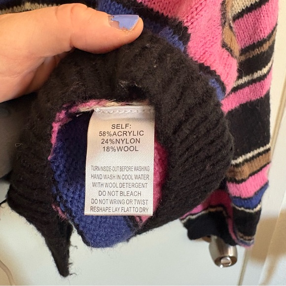 Promesa Women’s Large Acrylic Wool Striped Multicolor Sweater Pink Blue Black - Picture 5 of 6